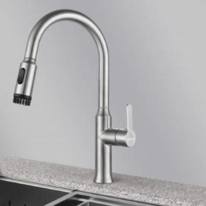 Vòi rửa chén có thể kéo ra, có chức năng nước nóng và lạnh.